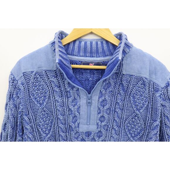 Vineyard Vines by Shep & Ian Tide Blue Men's 1/4 Zip Cableknit Sweater L - Picture 4 of 9
